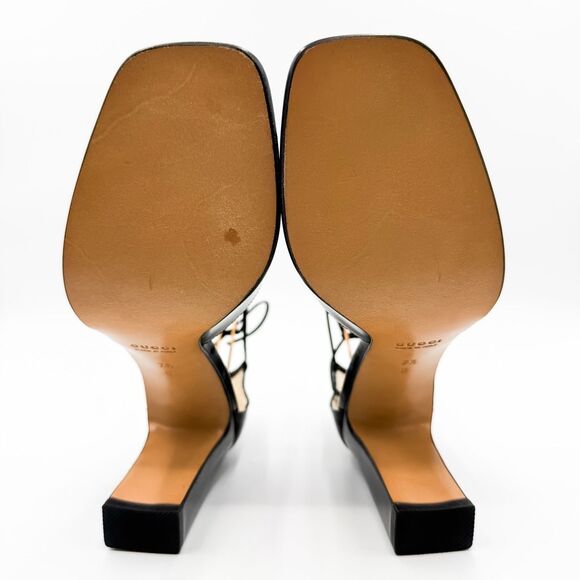 Gucci Horsebit Block Heels Ankle Wrap Sandals Black Leather 7.5 - Picture 8 of 12